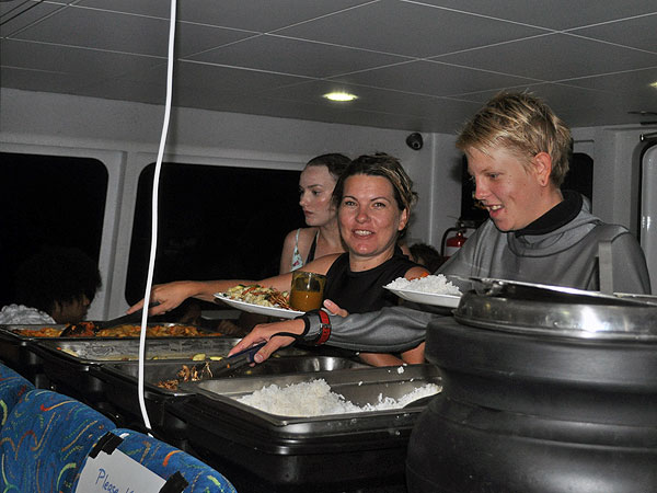 Warm buffet meal to revive hungry divers