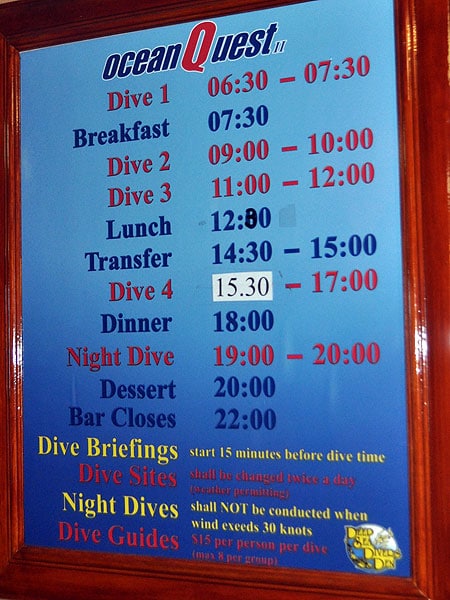 OceanQuest's daily itinerary