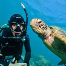 Scuba Diver and Sea Turtle