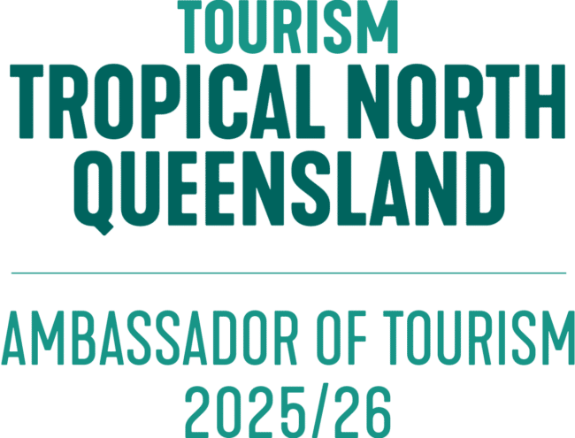 Tourism Tropical North Queensland Ambassador of Tourism 2025/26 badge.