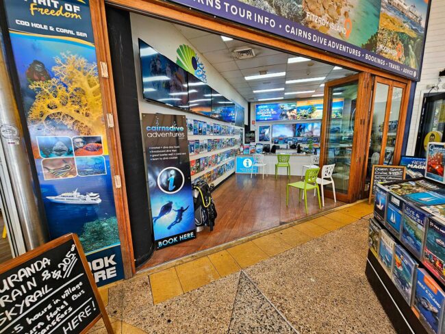 Interior of Cairns Dive Adventures reef tour booking shop in Cairns Queensland